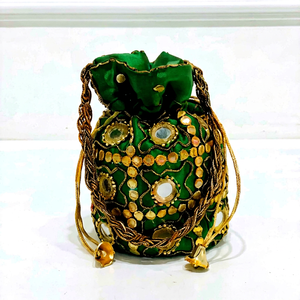 Assorted Velvet Mirror Work Potli <b>Bag</b> Women's Embroidered Handbag 100% Cotton Lining Braided Handle High Quality Wholesale <b>Bag</b> - Product Image 1