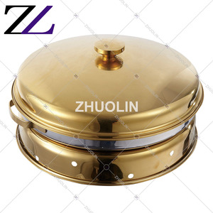 Mesa de fiesta Cúpula redonda Juego de calentadores de alimentos divididos Sartenes Cheffing Platos para servir Boda Oro blanco y cerámica Malasia Plato de frotamiento - Product Image 1