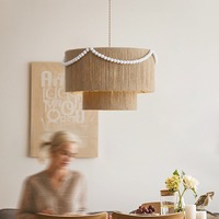 Lampe suspendue en corde de coton naturel personnalisée 2026, lampe de plafond en rotin, abat-jour tissé à la main, lampes décoratives