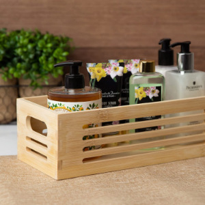 Boîte de rangement de bureau en bambou, rectangulaire, sans couvercle, pour organiser les mouchoirs et les cosmétiques dans la salle de bain - Product Image 5
