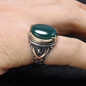 خواتم رجالية تركية رخيصة من الفضة مع حجر العقيق الأحمر والأخضر وعين النمر - Product Image 4