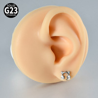 Piercing d'oreille tendance en alliage de titane F136 G23, motif oreilles de chat, zircon incrusté, barre plate à filetage interne