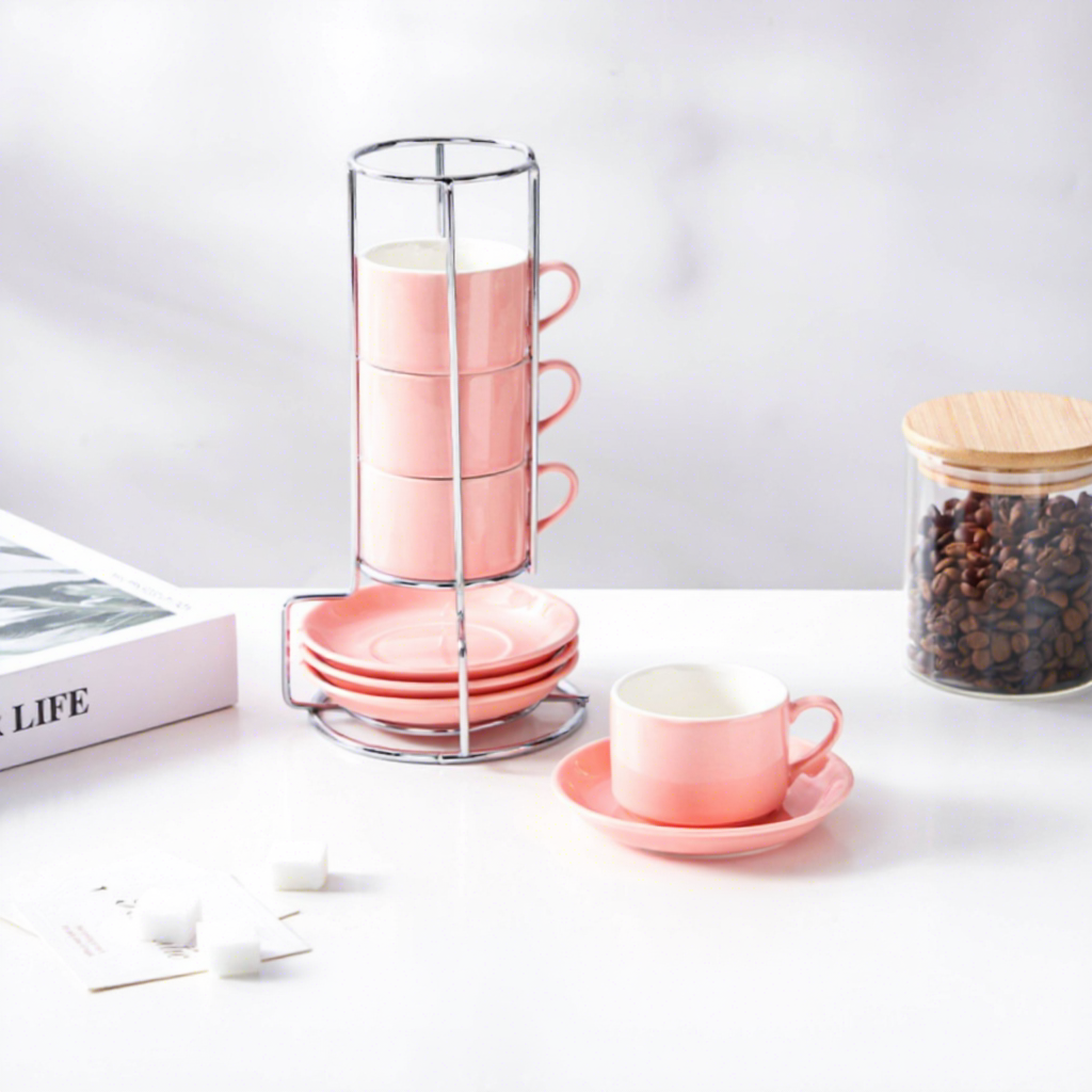 Juego de tazas de café rosa