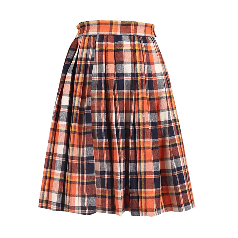 MOQ One pc Summer Casual Girls Plaid Pleated Orange Girls' Dresses Skirt
