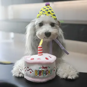Commercio all'ingrosso decorazioni per la festa di compleanno del cane da compagnia giocattoli cigolanti divertenti peluche cane torta di compleanno giocattolo - Product Image 4