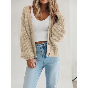 Custom Women's Open Front <b>Long</b> Sleeve Button <b>Cardigan</b> <b>Chunky</b> <b>Knit</b> Loose Short Outerwear Coat Embroidery for Autumn - Product Image 2