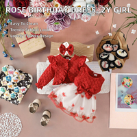 Robes d'anniversaire florales d'automne pour bébé fille de style coréen, 100% polyester, coupe trapèze, mini, pour 2 ans, robe de demoiselle d'honneur, vêtements de fête pour enfants
