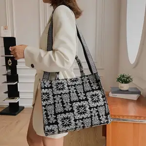 L0679 Túi mua sắm xách tay túi casualjacquard thêu Lager Túi Vải phụ nữ phụ nữ 2023 mới vai công suất lớn Tote