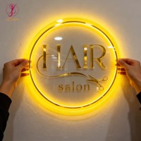 Autocollant mural en lettres 3D en or de luxe haut de gamme, signalétique personnalisée, logo en acrylique givré rond rétroéclairé, panneau lumineux LED rose pour entreprise