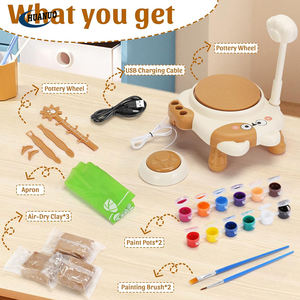 Kit mainan kerajinan seni hadiah anak-anak, kit DIY pembuat tanah liat untuk pemula dengan 3 paket mesin roda tembikar tanah liat pemodelan - Product Image 4