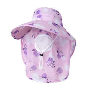 Sombrero de Pescador para Mujer, Ajustable, Transpirable, con Protección Solar y Máscara Facial, para Trabajo Agrícola de Verano, con Estampado Floral Rosa - Product Image 1