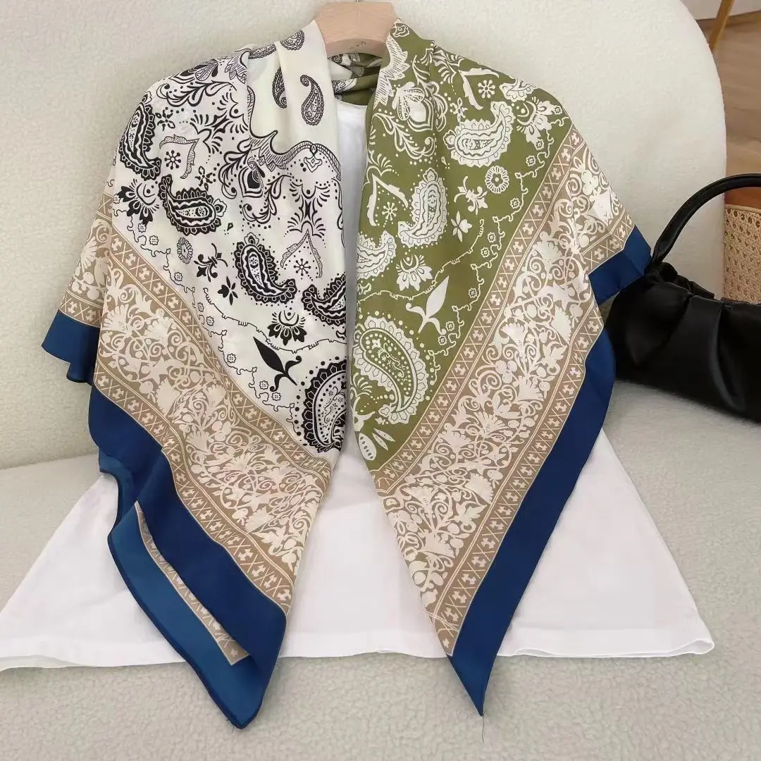 Lenço de seda estiloso para mulheres, lenço quadrado 2022 cm de poliéster e seda, envoltório para o ano inteiro, 110