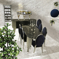 Table à manger de style nordique moderne pour appartement, ovale, en acier inoxydable, plateau en verre trempé, modèle DT060, garantie de 5 ans, meubles pour la maison