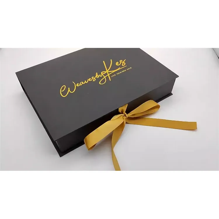Tùy chỉnh sang trọng handmade Hộp quà tặng với màu đen lật sản phẩm chăm sóc da hộp giấy, có thể gập lại mạ Vàng Ribbon Hộp quà tặng