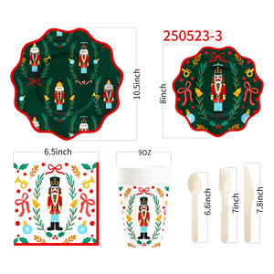 Juego de Platos y Servilletas de Papel para Navidad DAMAI, Vajilla Desechable Verde para Fiestas, Platos, Vasos y Servilletas con Temática Navideña de Cascanueces - Product Image 6