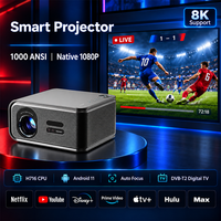 Projecteur Android 8K 1000 ANSI Lumens Smart WiFi avec Mise au Point Automatique, Haut-parleurs HiFi, TV Numérique DVB-T2, pour Cinéma Maison et Usage Commercial