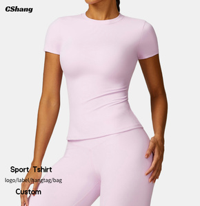 Vente en gros de vêtements de <span class=keywords><strong>sport</strong></span> chemise de course respirante à séchage rapide <span class=keywords><strong>t</strong></span>-<span class=keywords><strong>shirt</strong></span> de gymnastique personnalisé hauts de <span class=keywords><strong>sport</strong></span> à manches courtes pour femmes haut de yoga - Product Image 1