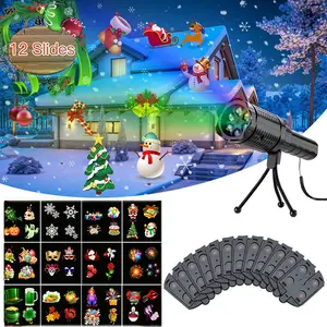 12 Pattern Cards Usb Charging Projection Flashlight Christmas Snowflake Projection Lamp For Xmas Halloween Decor With Tripod