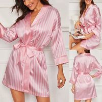 Peignoir sexy en polyester rayé pour femme, collection printemps