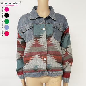 Giacche da <span class=keywords><strong>donna</strong></span> con lavaggio acido personalizzato in jeans con bottone da <span class=keywords><strong>donna</strong></span> a manica lunga calda con Shacket azteco giacca di jeans corta da <span class=keywords><strong>donna</strong></span> - Product Image 2