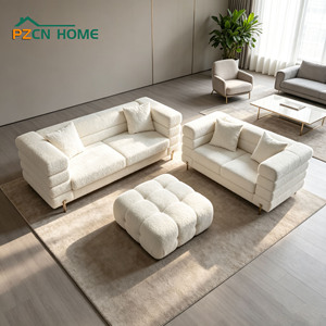 Sofá Tapizado en Bouclé Blanco Estilo Chic Parisino, Canapé de Lujo <span class=keywords><strong>para</strong></span> Salón, Apartamento, Sala de Estar - Product Image 1