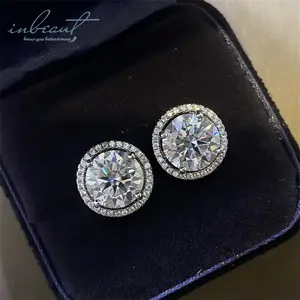 Silver 925 Original Total 10 Carat Round Excellent Cut Pass Diamond Test D Color Moissanite Stud Earrings for Women Fine Jewelry