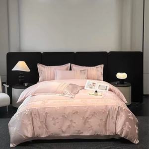Parure de lit de luxe léger 60S en coton lavé et soie, broderie florale en relief, pliée, 300TC, portable, 4 pièces, taille King/Queen, polyester, qualité hôtelière - Product Image 6