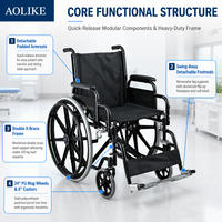 Fauteuil roulant manuel pliable, cadre en acier, ultraléger, respirant, pour hôpital, soins à domicile et centre de réadaptation