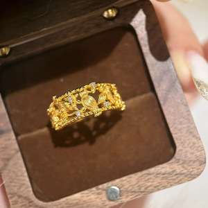 Chinese Style Magpie Plum Blossom Ring Gold Unisex Jewelry Gift Animal Design Pave Setting - Product Image 2