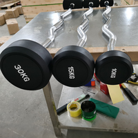 Barre de musculation droite et incurvée Custom Fitness 40 kg (110 lb) avec revêtement en caoutchouc fixe pour la musculation en salle de sport
