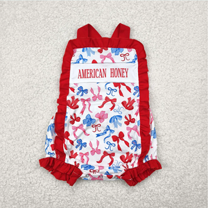 Tenues de bébé pour sœurs jumelles, barboteuses American Honey Bows pour le 4 juillet - Product Image 3