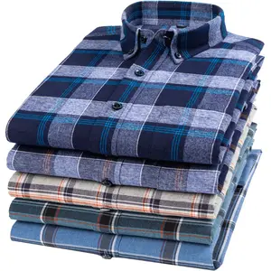 New Pure Cotton Wool Long-sleeved Shirt Men's Business Plaid Shirt Cotton Top