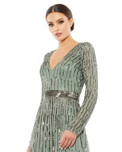 2024 hiver élégant dames à manches longues col en V profond Illusion Sequin Maxi robes pour les femmes - Product Image 3