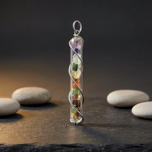 Silver Plated Rainbow Shape Charm Pendant with Natural Stone Beads in Glass Tube Ethnic Style Women's Gift Jewelry - Product Image 3