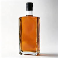 Bouteilles en verre vides en gros, bouteilles à spiritueux en verre clair avec bouchon noir pour liqueur et vin, emballage réutilisable