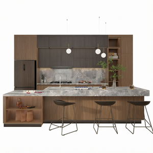 Modern Kitchen Cabinets <strong>Gold</strong> and Black Custom Solid Wood Kitchen Cabinet Luxury Storage Furniture OEM ODM Factory Supplier - Product Image 1