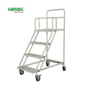 Échelle roulante d'entrepôt moderne en acier épais et solide et durable avec caractéristiques télescopiques et pliantes Taille réglable - Product Image 4