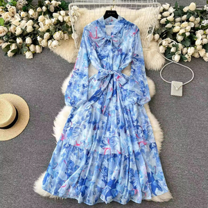 Maxi abito da donna con scollo a sbuffo a manica a sbuffo abiti di pizzo da donna abiti di moda da donna - Product Image 6