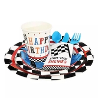 Ensemble de décorations pour fête d'anniversaire sur le thème des voitures de course - Fournitures tout-en-un sur le thème des courses avec drapeau à carreaux pour garçons, enfants, événements sur le thème automobile