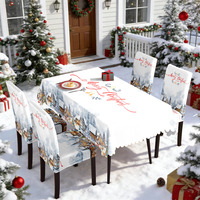 Nappe et housses de chaise en tissu doux blanc avec inscription Joyeux Noël pour la décoration de fête à la maison, best-seller