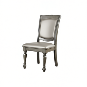 Sedia da Pranzo Classica in Legno Massello con Seduta Imbottita in Ecopelle Grigia e Gambe Tornite, Stile Antico, Arredamento per la Casa - Product Image 1