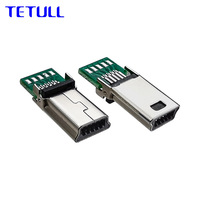 Connecteur MINI USB 10P mâle personnalisé en usine, type sandwich avec PCB, 10 points de soudure