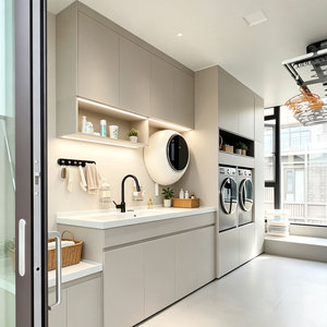 Armoire de buanderie autoportante <span class=keywords><strong>en</strong></span> bois intégrée, durable et de style minimaliste moderne, mobilier <span class=keywords><strong>pour</strong></span> appartement, hôtel et balcon - Product Image 3