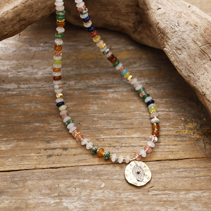 Natural Stone Eye Pendant Necklace With Gold Plated Charm For Everyday Wear Unisex Jewelry - Product Image 1