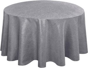 Classic Wedding 132 Round Silver Woven 100% Polyester Waterproof Wrinkle-Free & Durable Customizable <b>Tablecloth</b> - Product Image 1