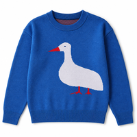 Pull en tricot blanc à motif canard mignon pour femme, bleu roi, style coréen vintage, à manches longues
