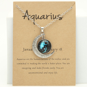 Nouveau lumineux 12 zodiaque en acier inoxydable collier rétro lune pendentif perlé diamant perle fêtes anniversaires fête des pères cadeau - Product Image 4