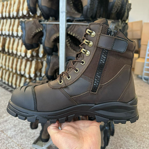 DSF55 Brown Leather Safety <b>Boots</b> Waterproof Outdoor Work <b>Boot</b> <b>Men</b> Ankle <b>High</b> Lace-Up Heavy Duty Sole work shoes - Product Image 4
