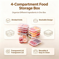 Boîte de rangement alimentaire moulée par injection à 4 compartiments, empilable, transparente, avec plateau séparé, en PP de qualité alimentaire, hermétique, écologique, pour réfrigérateur