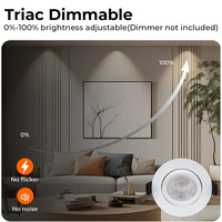 Downlight COB sans scintillement AC 220V en aluminium, angle de faisceau de 36 degrés, spot encastré au plafond moderne IP44, garantie 5 ans